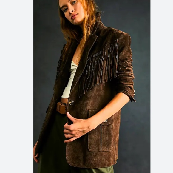 Blank NYC Jackets & Blazers - Blanknyc x free people chocolate soufflé fringe suede blazer jacket NWT medium